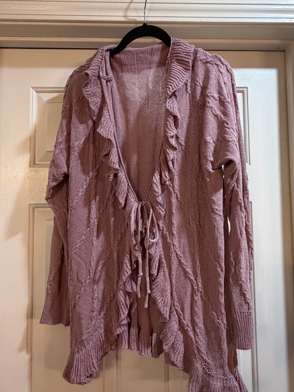 BloomChic Ruffled Tie-Front Cardigan Sweater - Dusty Rose Size 18-20